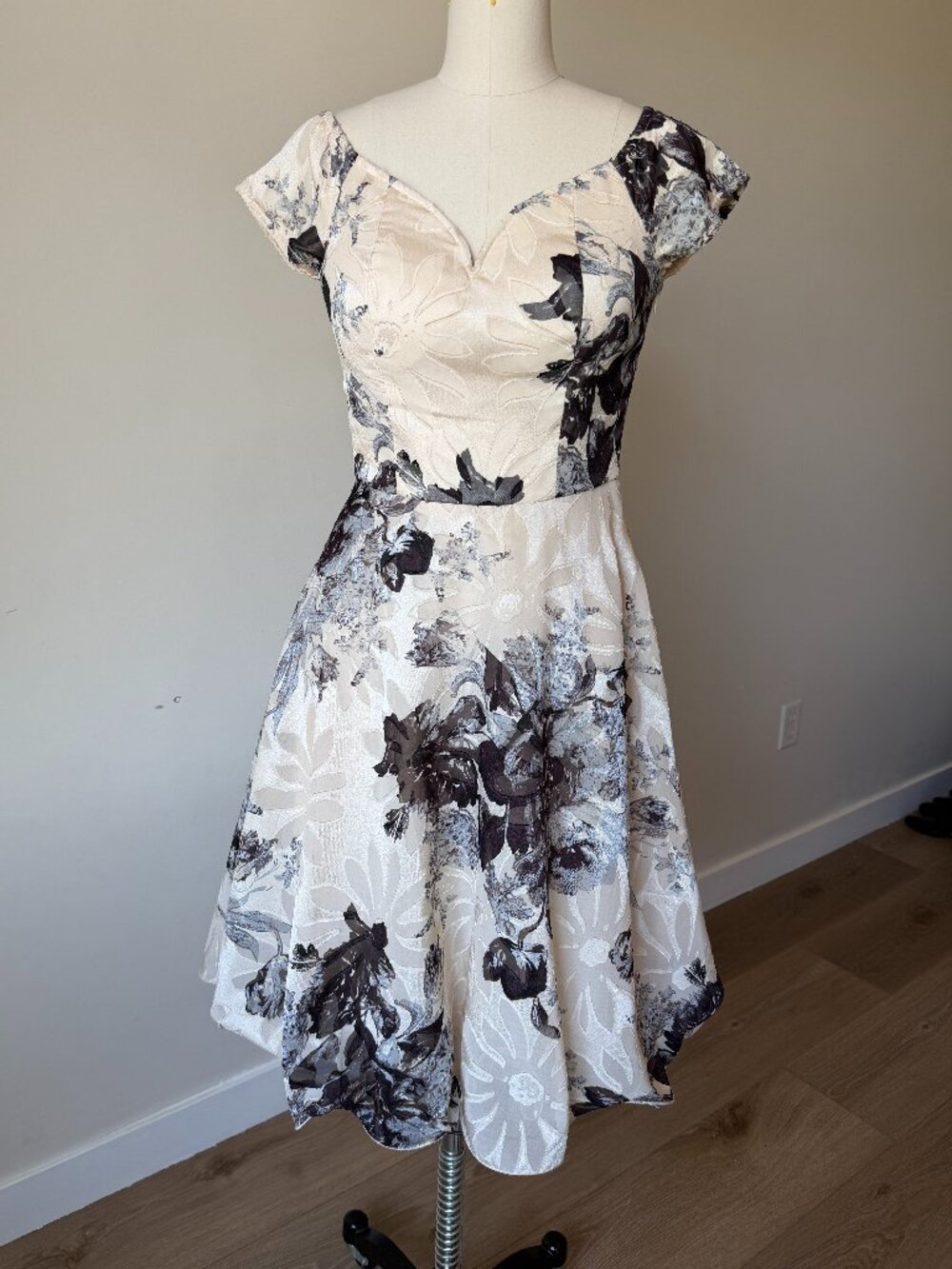 Chi Chi London Floral Fit Flare Dress | 1950s Inspired Midi | Black White Floral